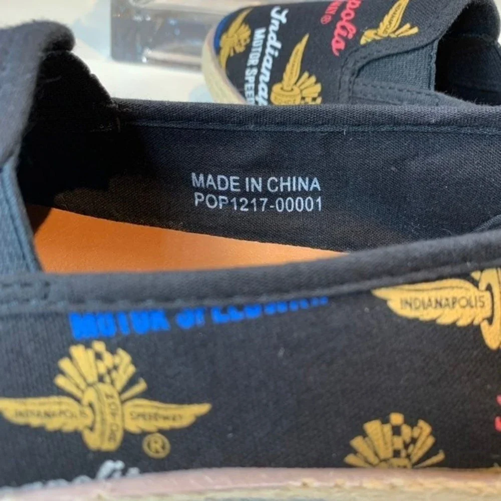 Indianapolis Motor Speedway Shoes Women's 10 XL Black Canvas Espadrille Slip-on